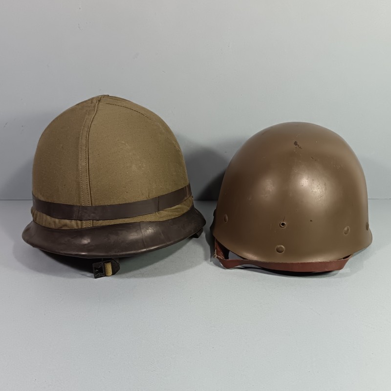 CASQUE FRANCAIS MODELE 1951 AVEC CAMOUFLAGE CAPUCHE KAKI MODELE 47 CASQUE LOURD H.R. 1955 + LINER FRANCK 1953